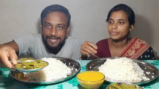 Indian Husband And Wife Eating Dal Fry With Rice And Bhindi Sorse | Eating Show | Prabir Eating