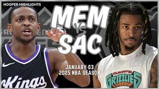 Memphis Grizzlies vs Sacramento Kings Full Game Highlights | Jan 3 | 2025 NBA Season