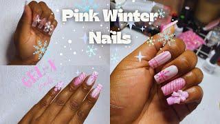 Pink Winter Square Nails  | Gel-x Winter Nails | Pink Gel-x Nails | Square Gel-x Nails