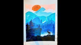 【儿童绘画】层层叠叠的大山|丙烯颜料|kids art| how to draw mountain