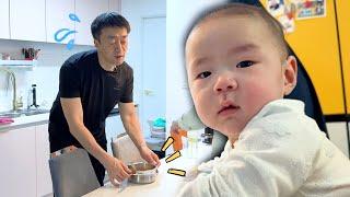 생애 첫 이유식?! 처음 먹어보는 한우미역죽!! 근데 아빠가 만들어줬어요️ #시각장애인 #초보아빠 #안승준 #햇살