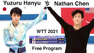 Yuzuru Hanyu vs Nathan Chen side by side WTT 2021 (last competition before Olympic Season)