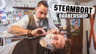  Traditional Barber Shop Relaxing Straight Razor Hot Shave & Massage | Steamboat Barbershop