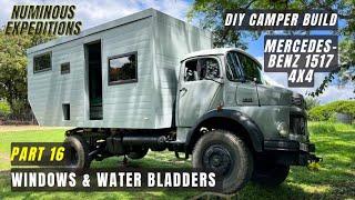 Expedition Truck Build // Building Betsy Part 16 // Water Bladders, Windows, Flashings and Floor