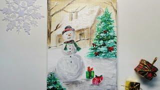 Snowy village | Painting art tutorial | Satisfying ASMR | 눈 내리는 마을