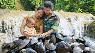 Harvesting clams to bring to the market - cooking together every day | Small family life