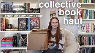 collective book haul & book unboxing! + reorganizing my bookshelves 