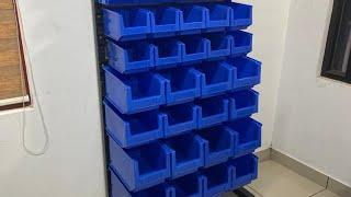 Bin rack. Plastic box rack. Storage boxes.