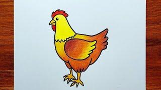 Hen Drawing || How to Draw Hen Step by Step || Hen Drawing Colour for Beginners..