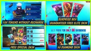 MOBILE LEGENDS FREE SKINS UPDATE • 10X JJK TOKENS WITHOUT RECHARGE • 50 DIAMONDS SKIN • SURPRISE BOX