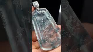 空谷幽兰•玻璃种山水玻璃种蓝花 山水牌冰胶透润 钢性十足 荧光满满 寒光凛冽悠悠蓝花 灵气十足 意境深远 美轮美奂#翡翠直播 #翡翠 #收藏级