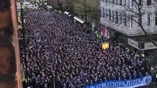 Schalke fans marching to The Etihad   12/03/2019