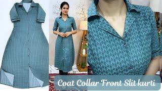 Coat Collar Front Slit Kurti Cutting And Stitching/treny Short Slit Aline kurti/Kurti Design