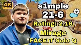 s1mple (21-6) Solo Q VOICE COMMS (Mirage) | Sep 18, 2024 #cs2 #pov