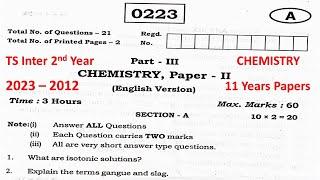 TS Inter 2nd Year Chemistry (EM) 2023, 2022, 2020, 2019, 2018, 2017, 2016, 2015 IPE Question Paper