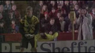 Sean Bean scores a penalty against Man Utd