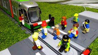 LEGO STOP MOTION animation with Dickie Toys City Liner Tram and railway crossing/transport fever