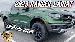 NEW 2023 FORD RANGER LARIAT SPLASH JUNGLE ERUPTION GREEN: Luxury Midsize Truck Walkaround + Interior