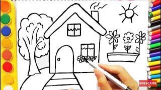 Drawing House for Learning Colors and Coloring Pages a Dog for Kids