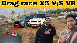 Challenge accept Kar liya drag race BMW X5 V/S Defender V8 supercharge || Ajju0008