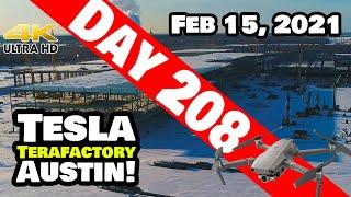 Tesla Gigafactory Austin 4K  Day 208 - 2/15/21 - Terafactory Texas - GIGA TEXAS COVERED IN SNOW!