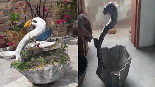 Make Outstanding Cement Plant Pots From Waste Clothes Easily At Home- Swan Design Cement Craft Ideas