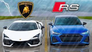 Lambo Revuelto v Audi RS7: WET DRAG RACE