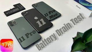 iPhone 11 Vs 11 Pro Vs 11 Pro Max Battery Drain Test Comparision | IOS 17.6.1 2024