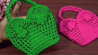 Crochet cute  mini bag #Woolen side bag new design #Crossbody bag #tunusişi #easy