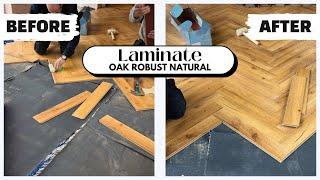 OAK ROBUST NATURAL LAMINATE HERRINGBONE FLOORING - FULL INSTALLATION