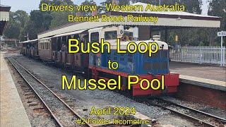 Drivers view WA, Bennett Brook Railway to Mussel Pool, Fowler Loco, Apr 2024