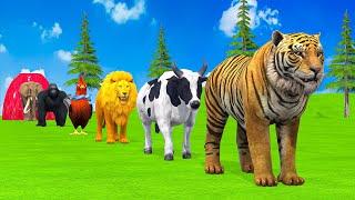 Paint & Animals Duck,Gorilla,Lion,Elephant,Cow,Sheep Fountain Crossing Transformation Animal Cartoon