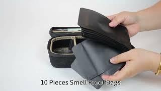 Black Small Smell Proof Bag with Combination Lock, Travel Hard Case Storage with 10 Ordorless Bags