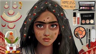 ASMR Traditional Indian Bridal Makeup Animation / Stop Motion Homeless Woman Transformation