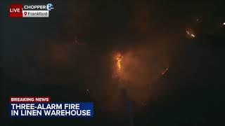 3-alarm fire erupts at linen warehouse in Frankford