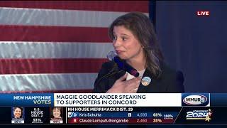 Maggie Goodlander speaks to supporters as results come in