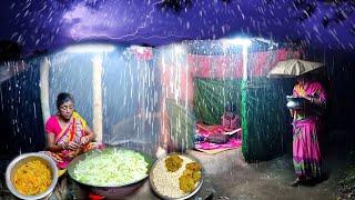 A Rainy Night - Heavy Rain,Thunderstorm। Village Life। Cooking In Rain Village Food। Hard Lifestyle