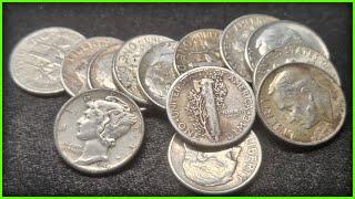 FINDING SILVER DIMES COIN ROLL HUNTING!!!