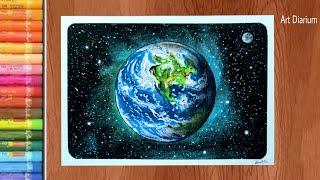 Art with Oil Pastel / Drawing The Earth for beginners - Step by Step