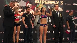 Official weigh in for  LOUISA HAWTON (101.8) BRENDA FLORES (102.4)