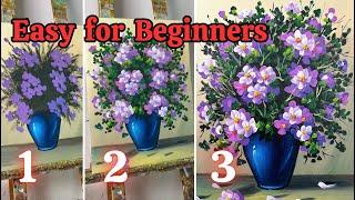 Drawing flowers step by step / Acrylic Painting for Beginners