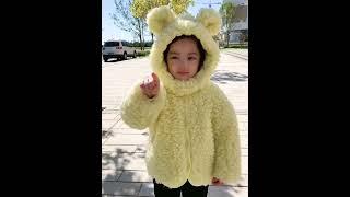 Girl Super Cute Bear Ear Lamb Fur Coat