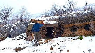 How to Build Bushcraft Survival Shelter Under Rock, Nature Documentary, Cooking in Outdoor, Asmr