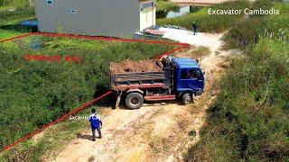 Full Processing Completed 100% Landfill By Komatsu D31P Dozer Pushing Soil & 5Ton Truck Dumping Soil