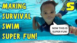 MAKING SURVIVAL SWIM LESSONS FUN | Teaching child to flip and float | Swim Lessons for 2 years old