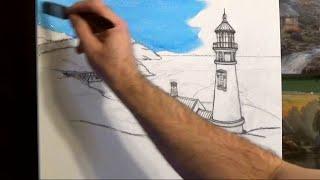 How to Paint a Lighthouse on Canvas | Blocking in PT 2