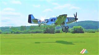 P-51 Mustang take off on grass filmed very close to the runway Frances Dell at Gelnhausen airfield