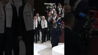 Palestinian President Mahmoud Abbas applauded in Türkiye's parliament