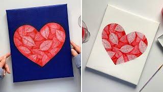 Love hearts painting / Leaf painting tutorial / Valentine’s gift / Easy acrylic painting