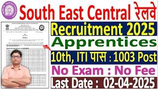 SECR Apprentices Recruitment 2025 Notification Out | रेलवे की नई अप्रेंटिस भर्ती 2025 | ITI Pass